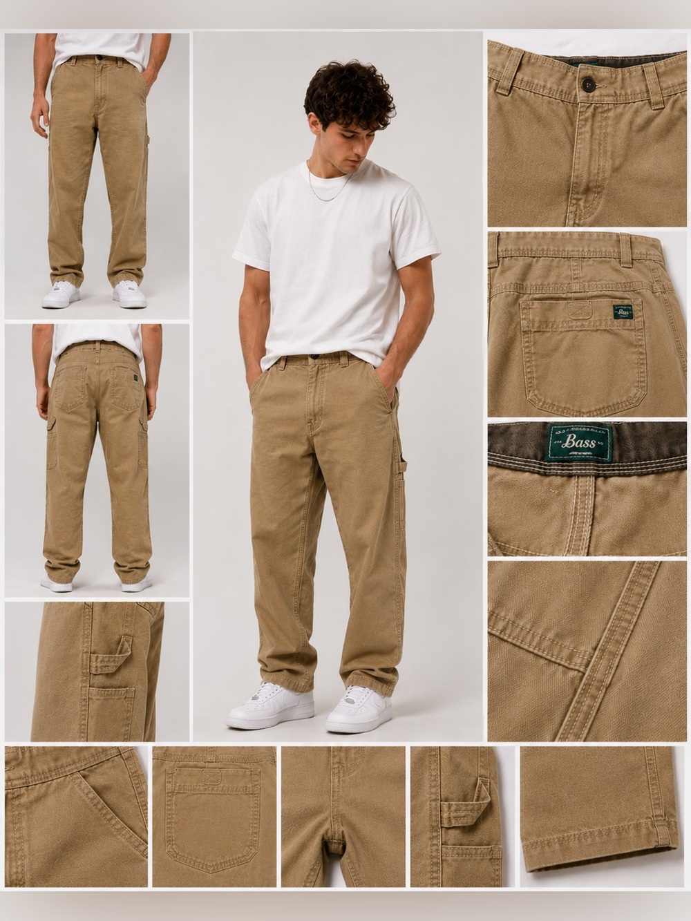 G.H. Bass Khaki Utility Carpenter Pants 34x30 Cotton Workwear Straight Leg NWOT
